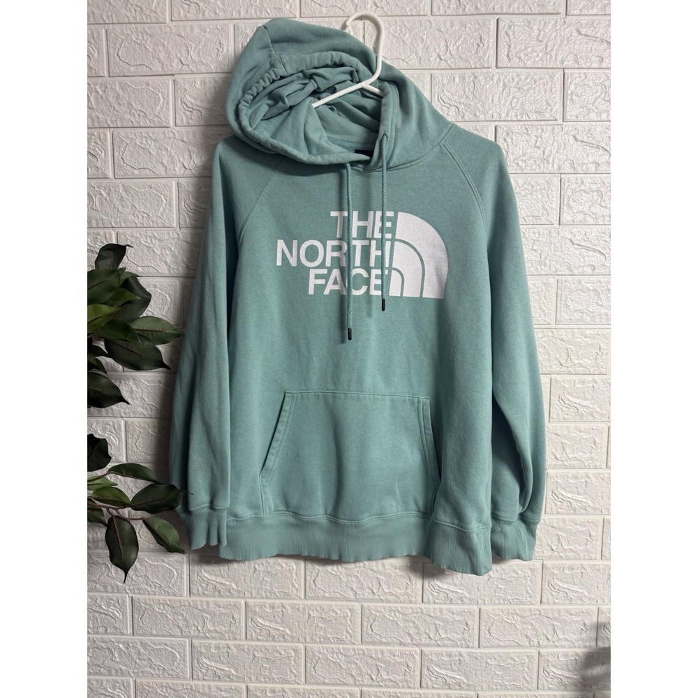 The North Face Womens Pullover Hoodie Green Logo Fleece Size M